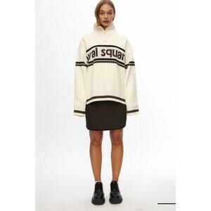 Oval Square Snow Knit Anorak Turtleneck 1/4 Zip heavy chunky Cotton Sweater S